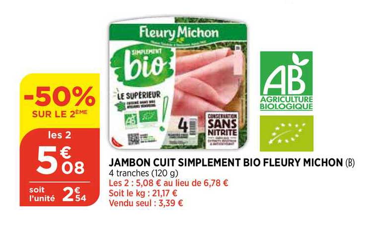 jambon cuit simplement bio fleury michon