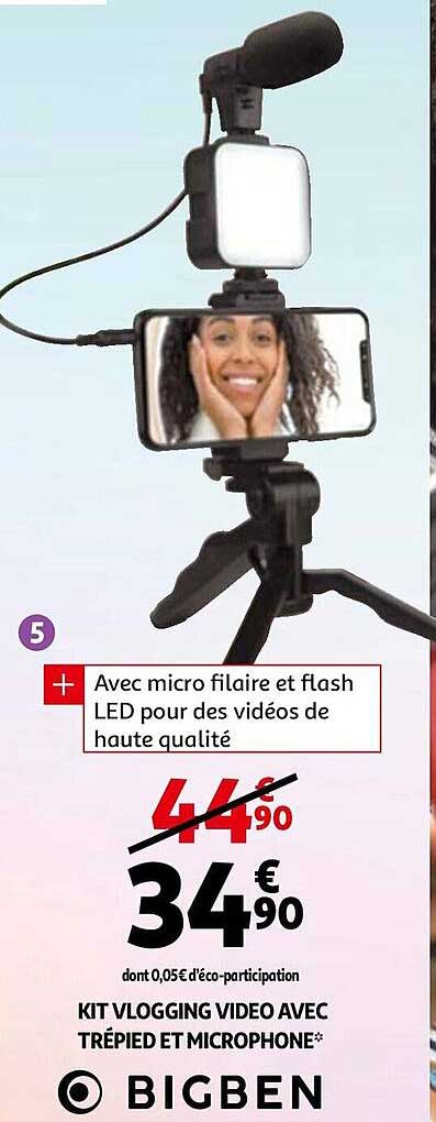 kit vlogging video avec trépied et microphone bigben