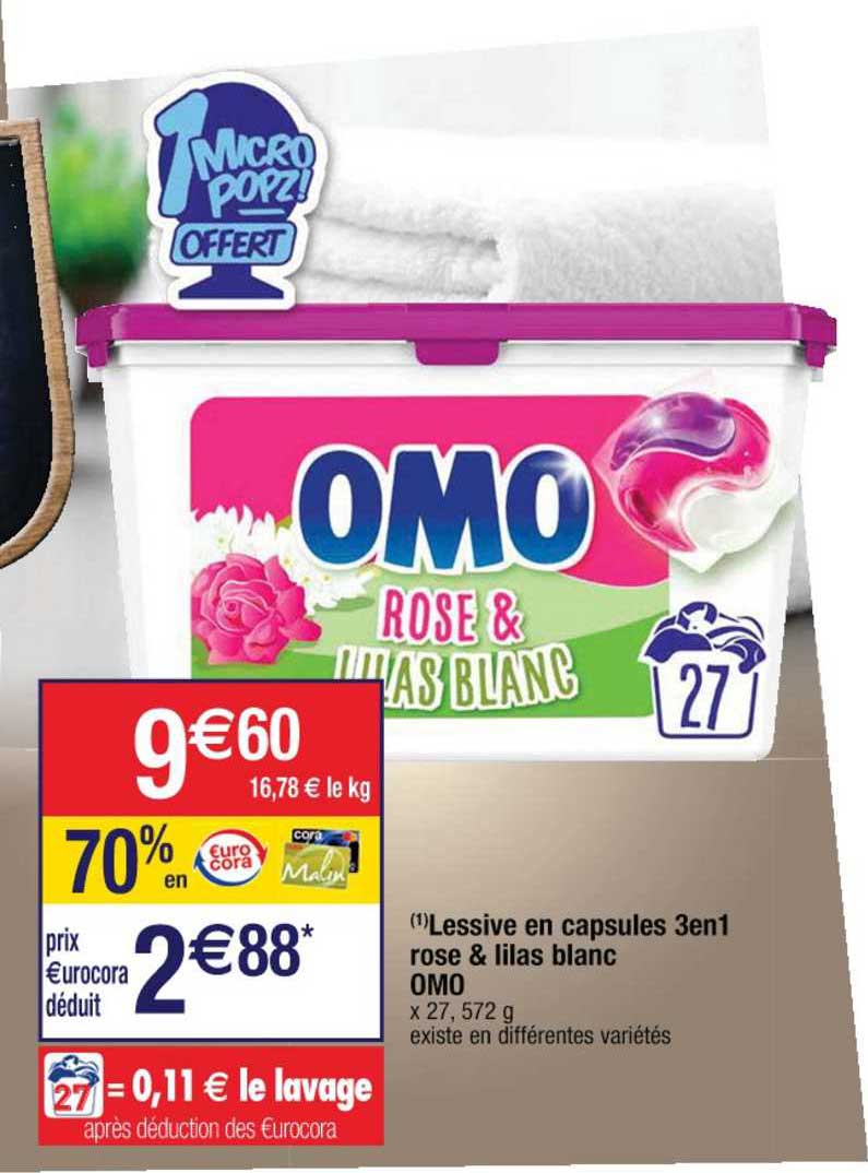 Lessive En Capsules 3 En 1 Rose & Lilas Blanc Omo