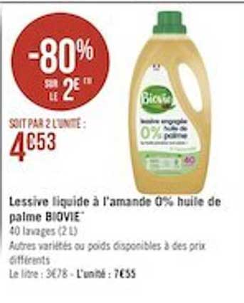 lessive liquide à l'amande 0% huile de palme biovie