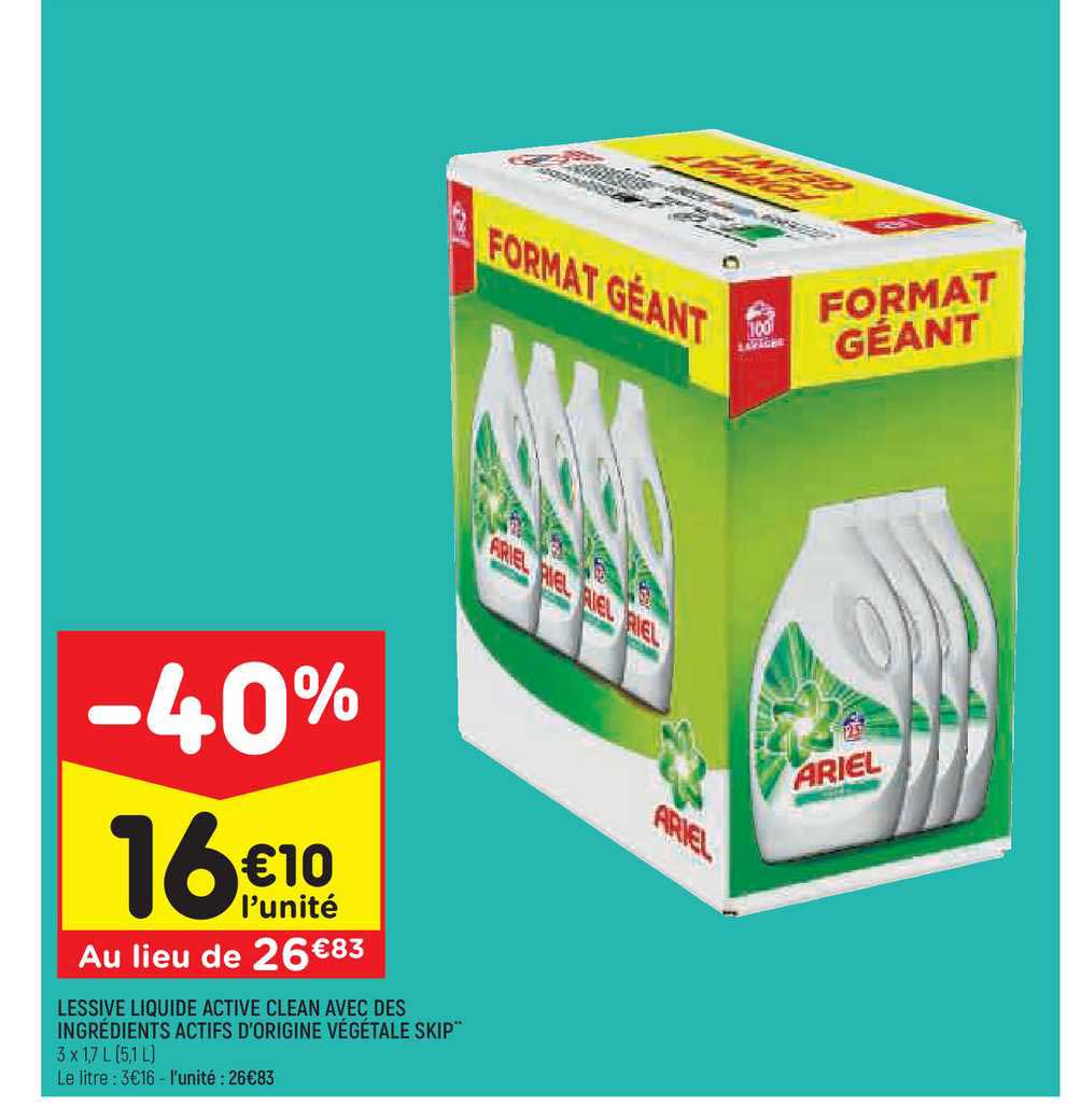 lessive liquide active clean avec des ingrédients actifs d'origine végétale skip