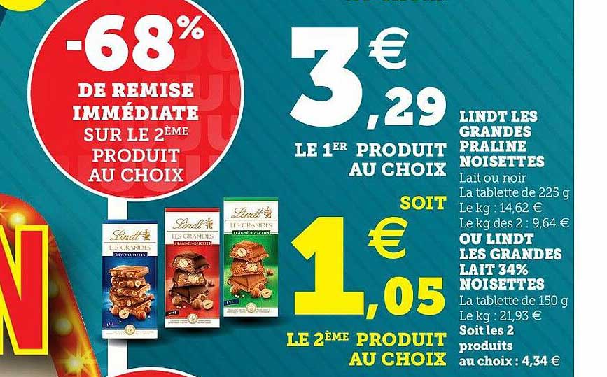Lindt Les Grandes Praline Noisettes Ou Lindt Les Grandes Lait 34% Noisettes