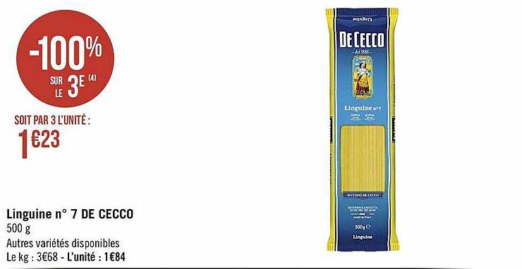 linguine n° 7 de cecco -100% sur le 3e