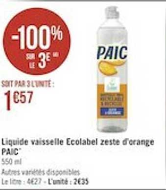 liquide vaisselle écolabel zeste d'orange paic