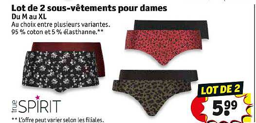 lot de 2 sous-vêtements pour dames spirit