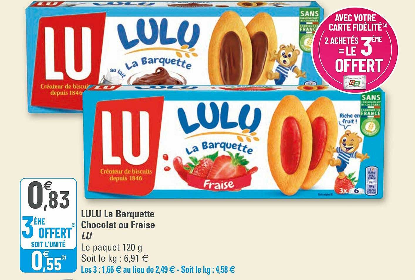 Lulu La Barquette Chocolat Ou Fraise Lu