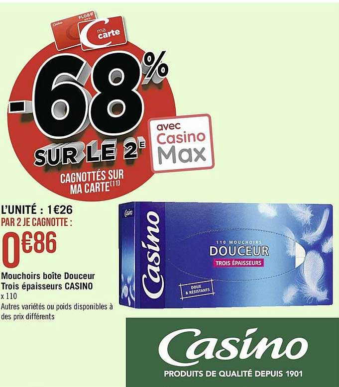 mouchoirs bo^te douceur trois épaissseurs casino