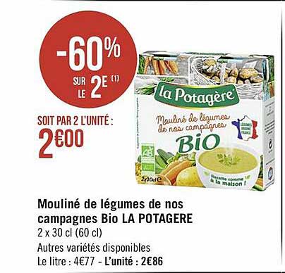 mouliné de légumes de nos campagnes bio la potagère -60% sur le 2e