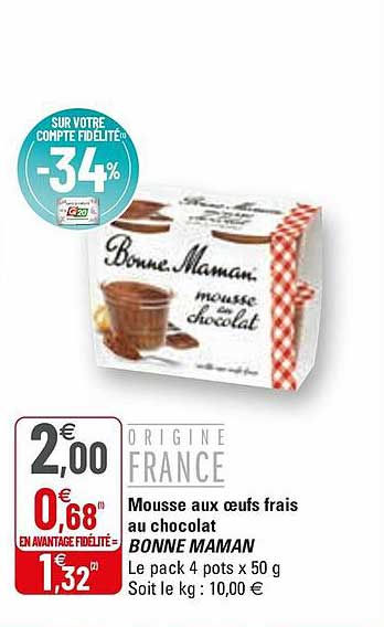 mousse aux oeufs frais au chocolat bonne maman