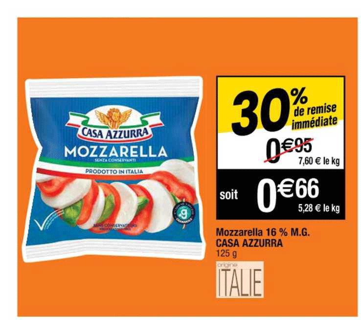 mozzarella 16% m.g. casa azzurra