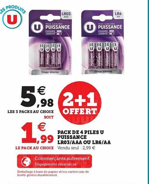 pack de 4 piles u puissance lr03-aaa ou lr6-aa