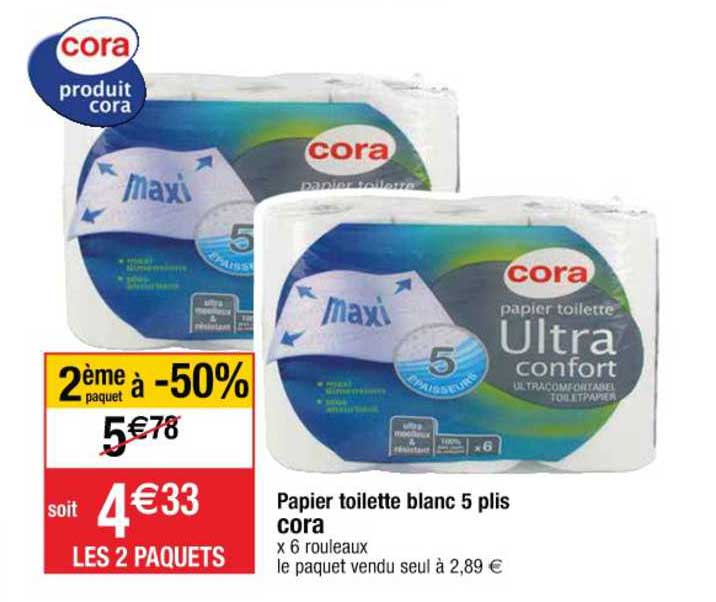 papier toilette blanc 5 plis cora