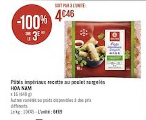 Pâtés Impériaux Recette Au Poulet Surgelés Hoa Nam