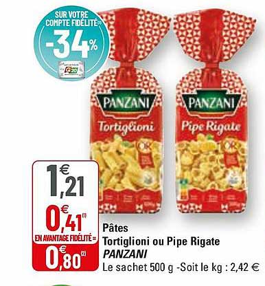pâtes tortigli ou pipe rigate panzani