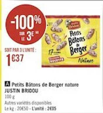 petits bâtons de berger nature justin bridou