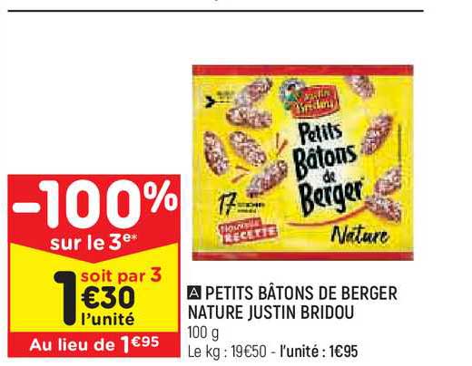 petits bâtons de berger nature justin bridou