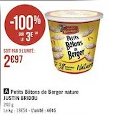petits bâtons de berger nature justin bridou