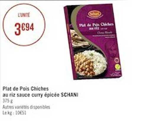 plat de pois chiches au riz sauce curry épicée schani