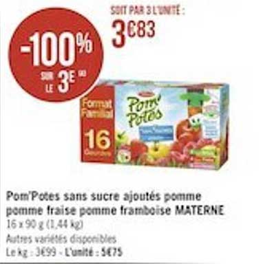Pom'ptes Sans Sucre Ajoutés Pomme Pomme Fraise Pomme Framboise Materne