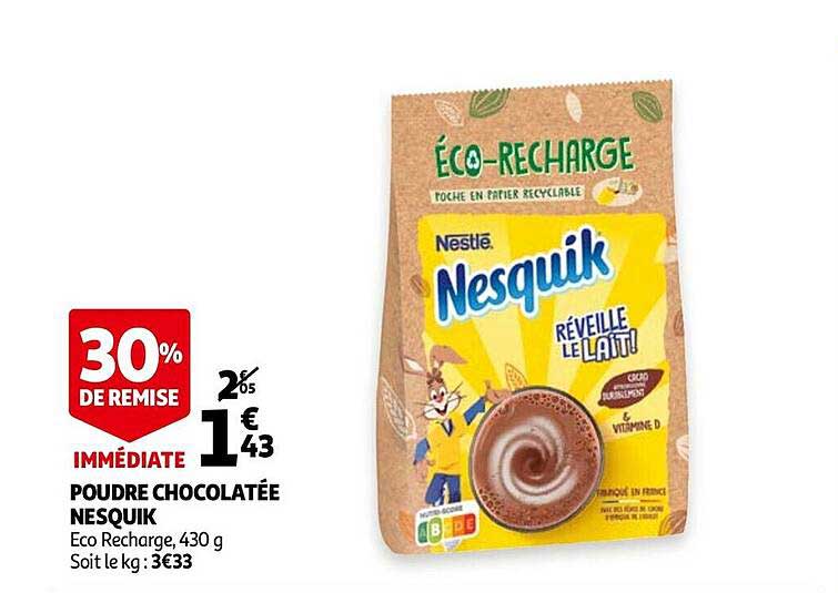 poudre chocolatée nesquik 30% de remise immédiate