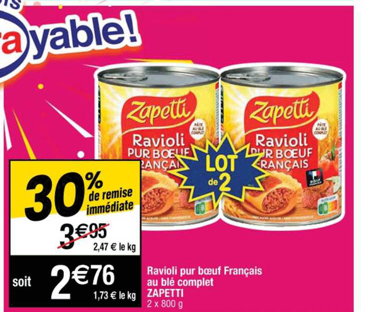 Ravioli Pur Bœuf Français Au Blé Complet Zapetti
