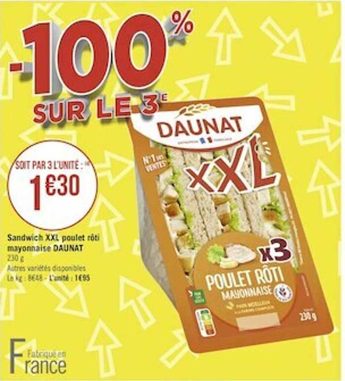 Sandwich Xxl Poulet Rôti Mayonnaise Daunat