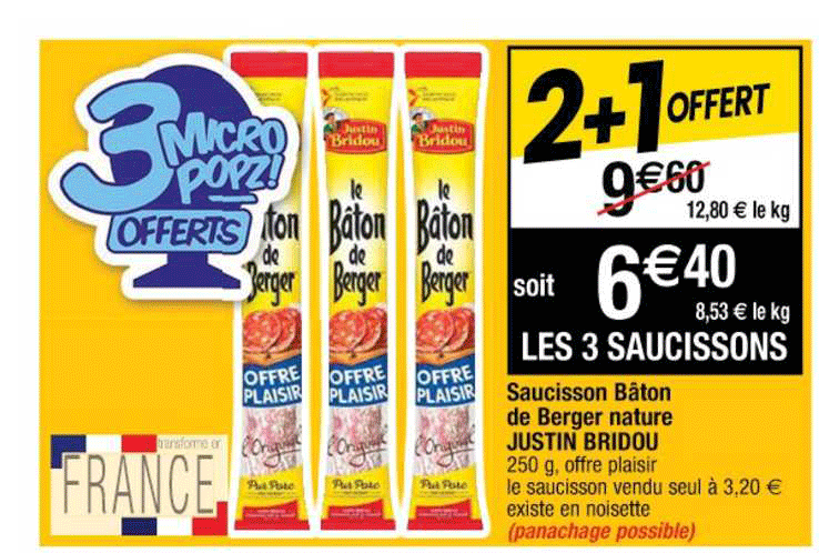 Saucisson Bâton De Berger Nature Justin Bridou