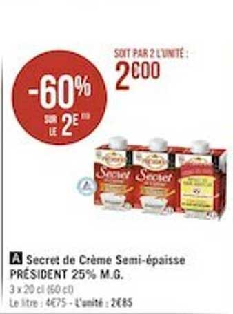 secret de crème semi-épaisse président 25% m.g.