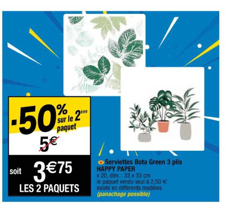 servietes bota green 3 plis happy paper