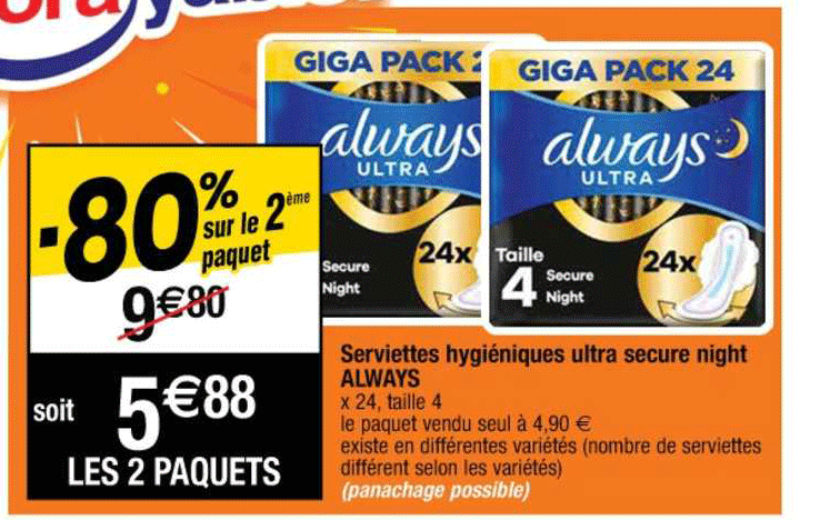 serviettes hygiénique ultra secure night always