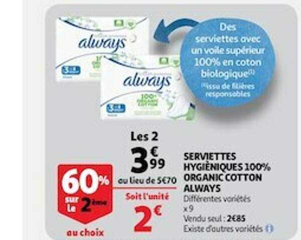 serviettes hygiéniques 100% organic cotton always