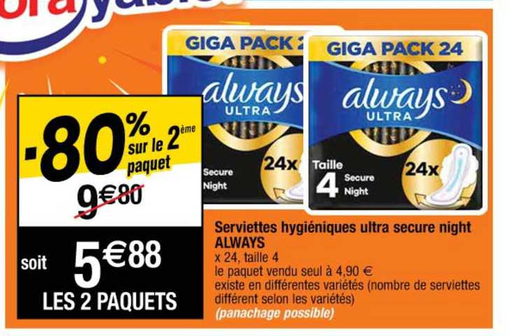 serviettes hygiéniques ultra secure night always