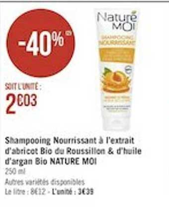 shampooing nourrissant à l'extrait d'abricot bio du roussillon & d'huile d'argan bio naturé moi