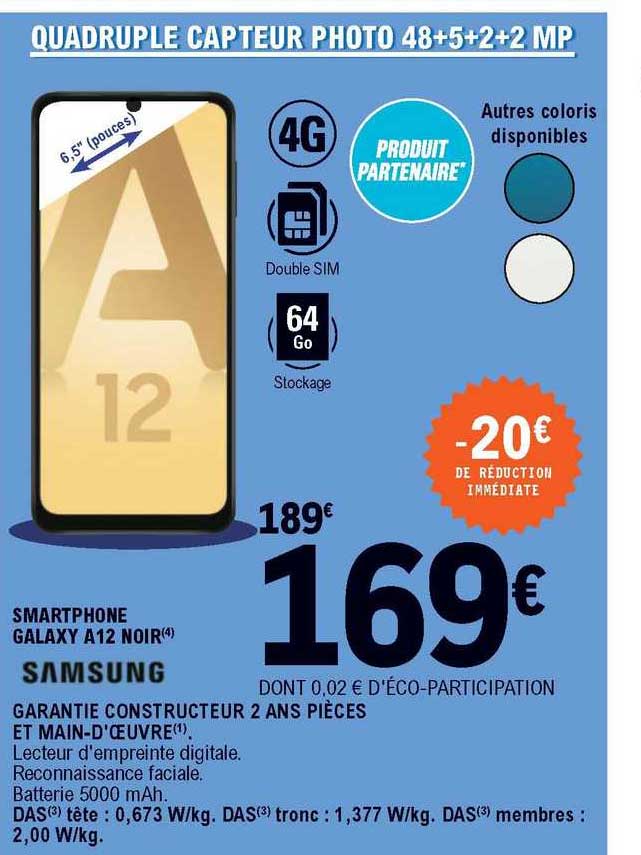 smartphone galaxy a12 noir samsung