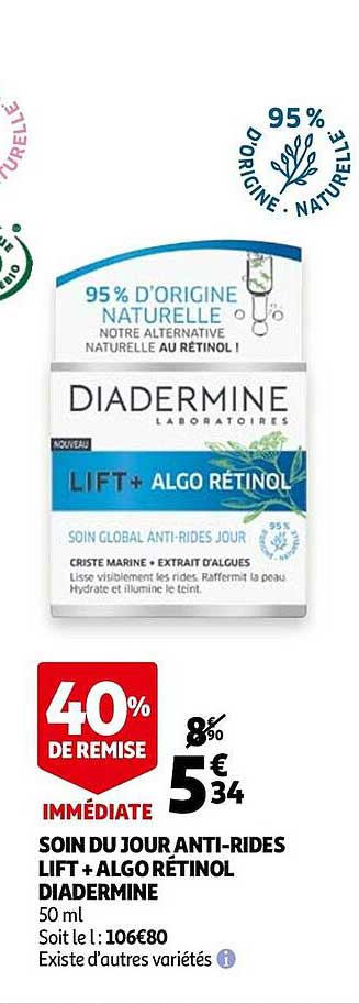 Soin Du Jour Anti-rides Lift + Algorétinol Diadermine 40% De Remise Immédiate
