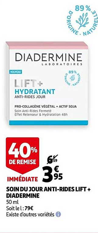 soin du jour anti-rides lift + diadermine 40% de remise immédiate