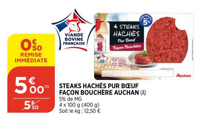 steaks hachés pur bœuf façon bouchère auchan