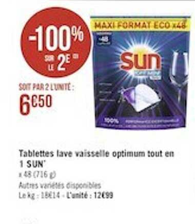 tablettes lave vaisselle optimum tout en 1 sun