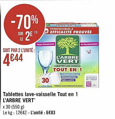 tablettes lave-vaisselle tout en 1 l'arbre vert -70% sur le 2e