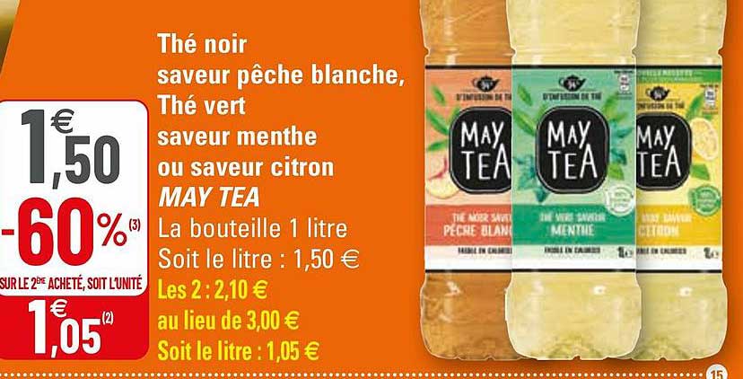 Thé Noir Saveur Pêche Blanche, Thé Vert Saveur Menthe Ou Saveur Citron May Tea