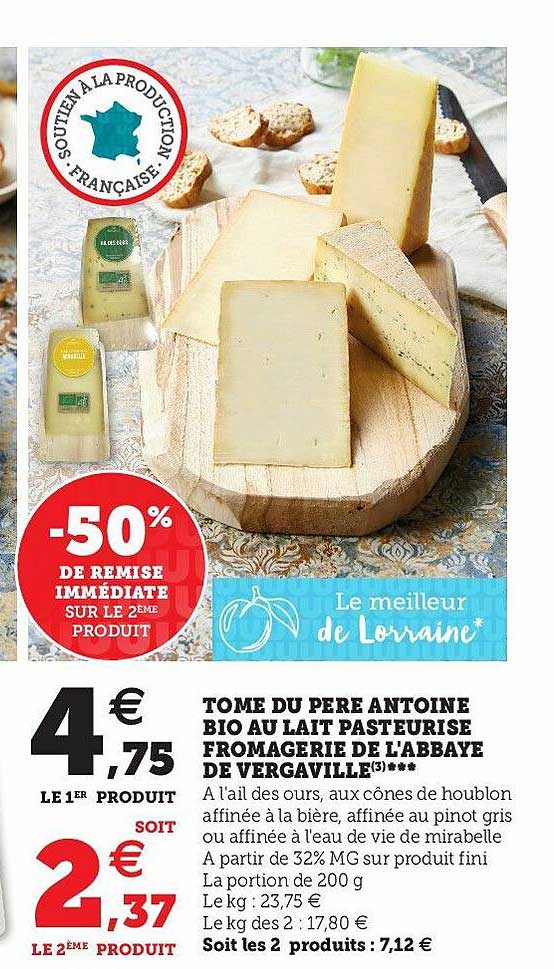 tome du père antoine bio au lait pasteurisé fromagerie de l'abbaye de vergaville