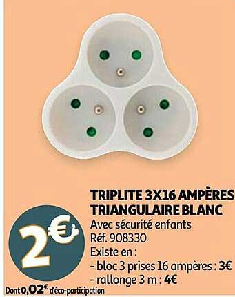 triplite 3x16 ampères triangulaire blanc