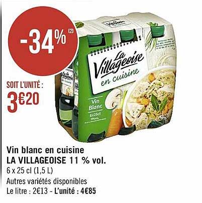 vin blanc en cuisine la villageoise 11 % vol.
