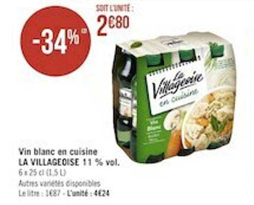 vin blanc en cuisine la villageoise 11% vol.