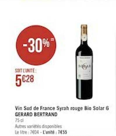 vin sud de france syrah rouge bio solar 6 gerard bertrand