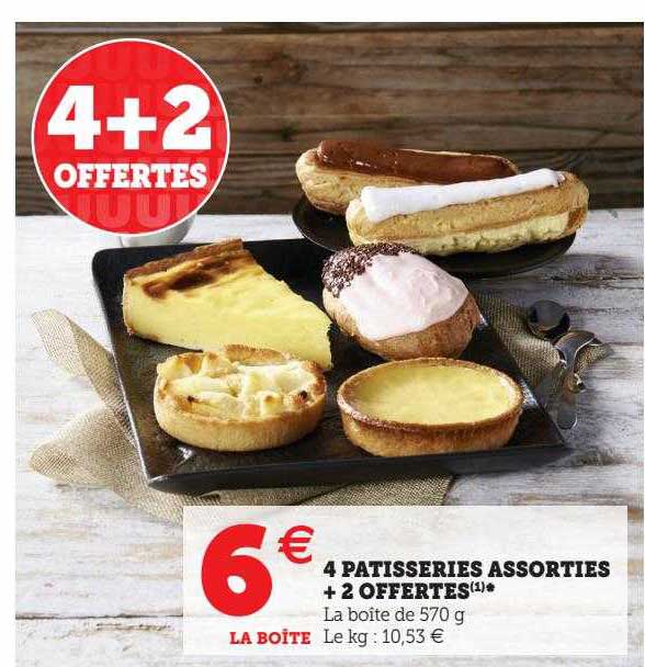 4 pâtisseries assorties + 2 offertes