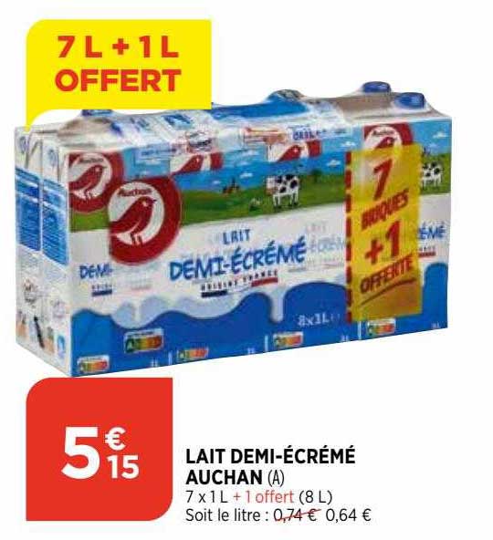 lait demi-écrémé auchan
