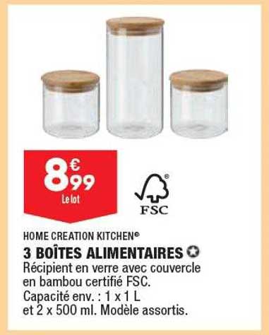 3 boîtes alimentaires home creation kitchen