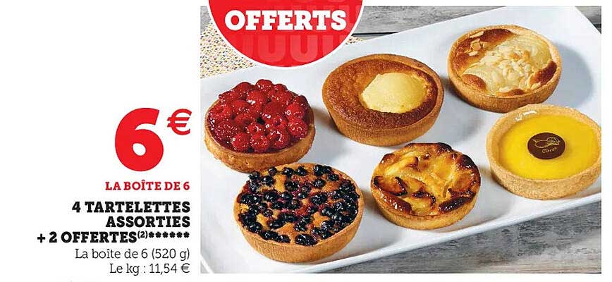 4 tartelettes assorties + 2 offertes