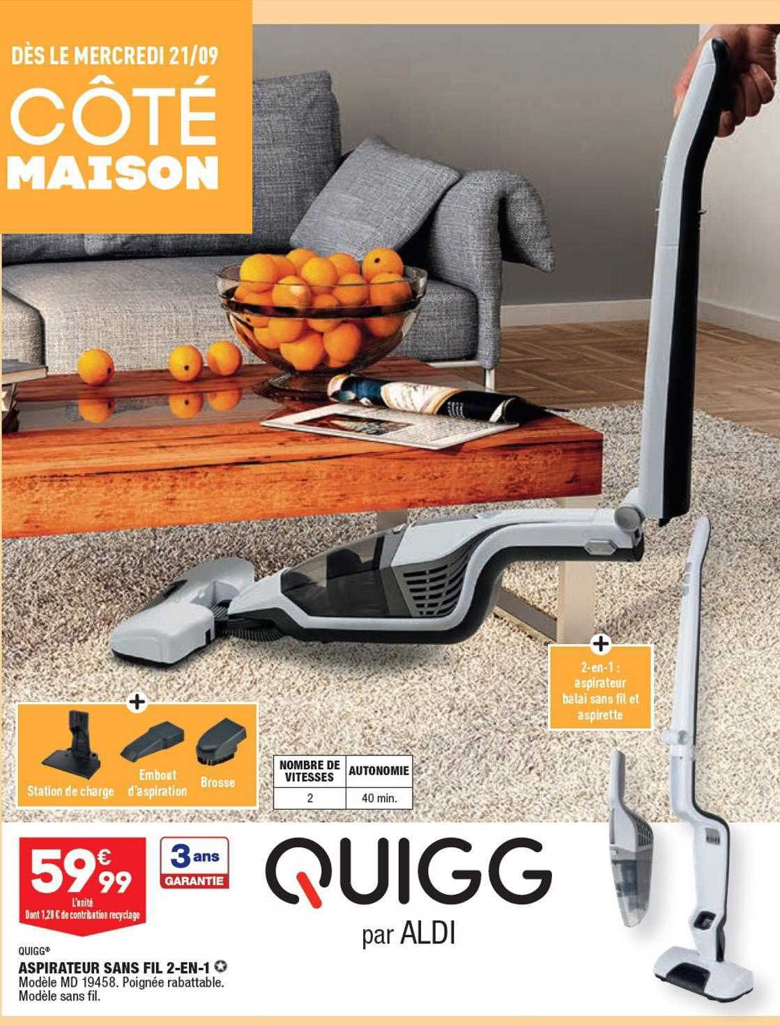 aspirateur sans fil 2-en-1 quigg